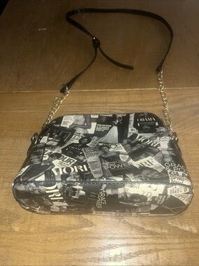 Michelle Obama Magazine Collage Purse Glossy Black & White Chain Link Bag